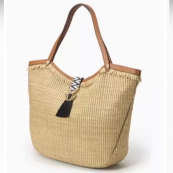 New! Stella & Dot Large Straw Tassel Riviera Tote Woven Boho Western Accent Bag - Picture 2 of 10